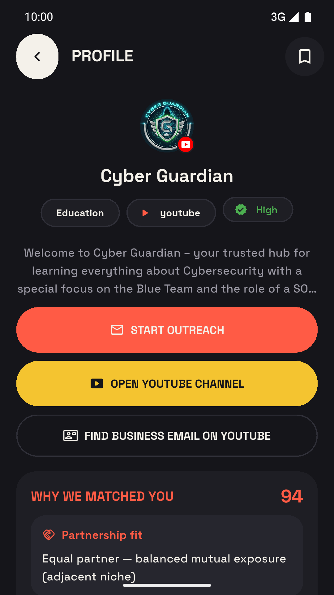 Creator profile with a transparent match score